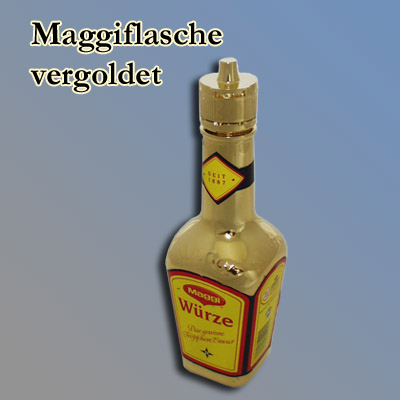 markante Flasche der Marke Maggi, vergoldet